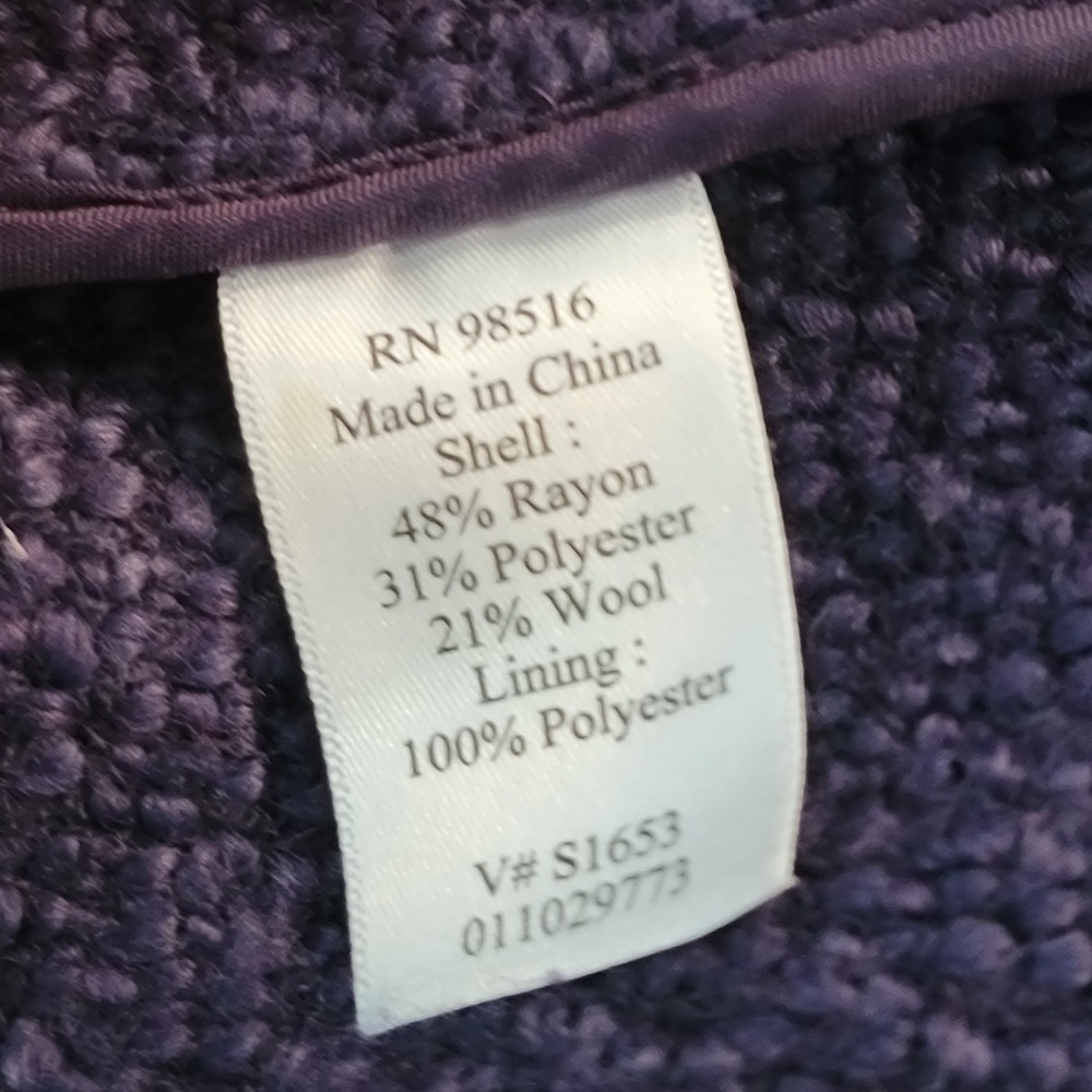 Coldwater Creek Purple Boucle Wool Blend Sleeveless Blazer Vest Small 6-8 - Picture 8 of 8